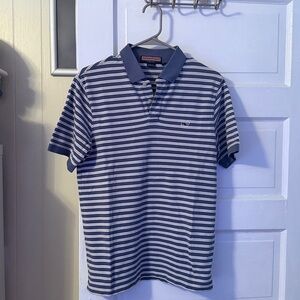 Vineyard Vines Navy and White Striped Polo